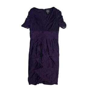 Adrianna Papell Size 8 Purple Ruched Short Sleeve Semi Formal Cocktail Dress
